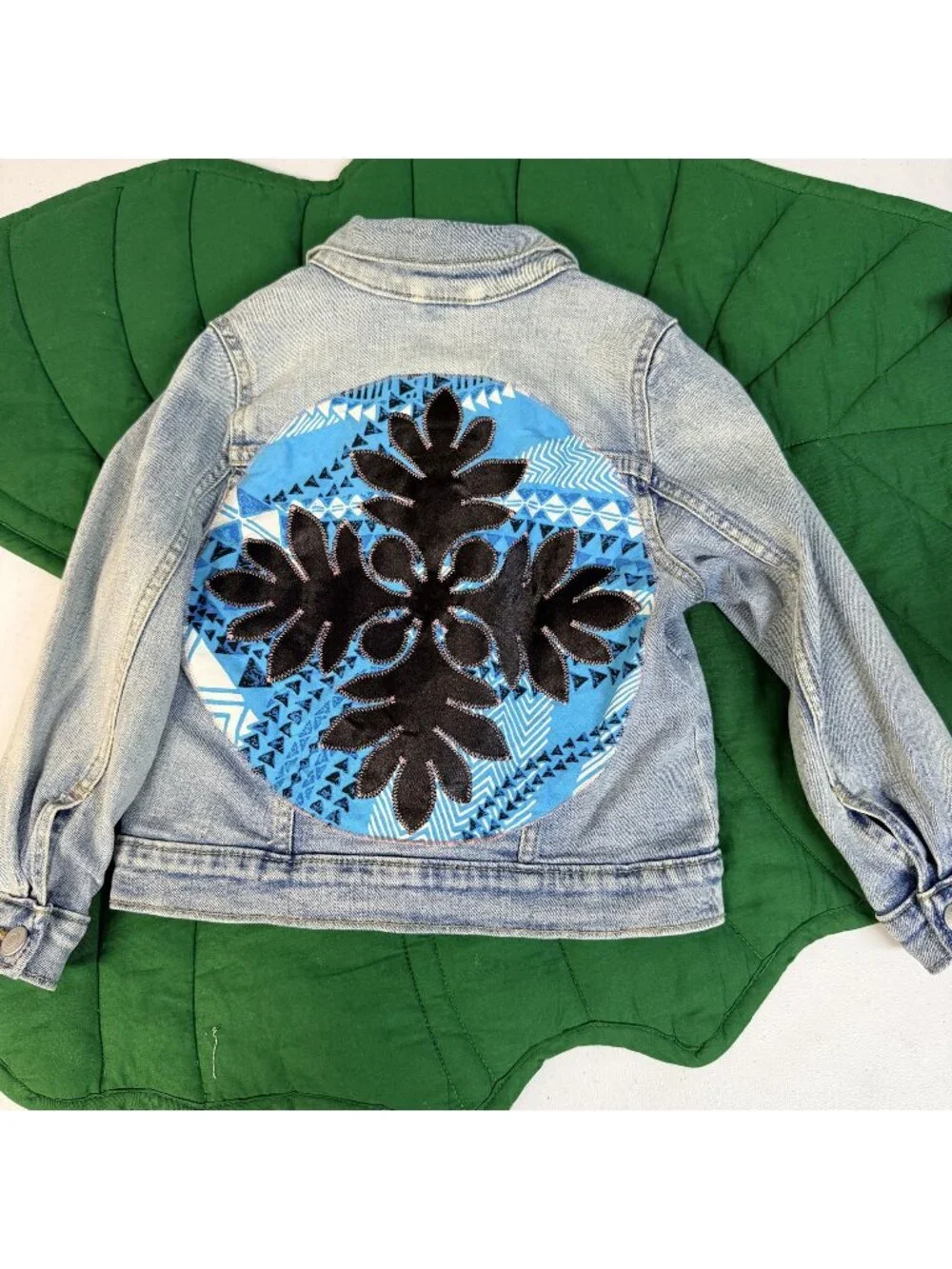 Maluhia x Maile Hawaii Ulu Quilt Applique Denim Jacket Girls 5T